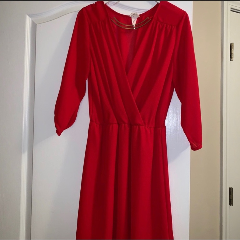 Red Faux Wrap Dress